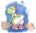 anus backsack balls boots butt clothing flower footwear genitals halo-pano looking_back male mario_bros nintendo plant sad shell shoes simple_background wiggling_ass wiggling_hips yoshi