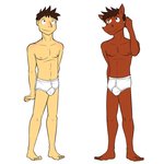 1:1 alternate_species anthro blake_jackson briefs bulge clothed clothing duo equid equine fuze hi_res horse human humanized male mammal navel nipples simple_background texnatsu tighty_whities topless underwear underwear_only white_background white_briefs white_clothing white_underwear y-fronts