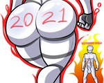 2021 5:4 aura balls big_butt big_penis butt butt_shot determination duo female fire genitals hi_res human humanoid male male/female mammal not_furry nude penis richdraw the_world thick_thighs