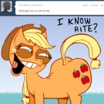 1:1 apple applejack_(mlp) ask_jappleack blonde_hair butt clothing cowboy_hat cutie_mark dialogue earth_pony english_text equid equine female feral food friendship_is_magic fruit green_eyes hair hasbro hat headgear headwear horse hotdiggedydemon long_hair looking_back mammal my_little_pony open_mouth plant pony ponytail solo tail text tumblr what_has_magic_done