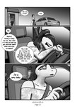 anthro atrolux bodily_fluids car comic crying dialogue digital_media_(artwork) driving duo english_text female gynomorph_(lore) hi_res inside_car inside_vehicle kyra_(atrolux) monique_(atrolux) monochrome ponytail_over_shoulder profanity reptile scalie snake solo speech_bubble tears text vehicle