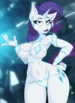 2018 anthro anthrofied big_breasts bikini blue_eyes blue_eyeshadow breasts cleavage clothed clothing cutie_mark diamond_(gem) digital_media_(artwork) equid equine eyeshadow female friendship_is_magic gem glowing hair hasbro horn jrvanesbroek lipstick looking_at_viewer makeup mammal my_little_pony mythological_creature mythological_equine mythology navel piercing portrait purple_hair purple_lipstick rarity_(mlp) ring skimpy smile solo standing swimwear two-piece_swimsuit unicorn white_body