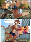 2024 4_fingers angry bottomwear brown_body brown_fur building canid canine canis cheek_tuft city city_background cityscape clothed clothing comic cracked_ground cracks detailed_background dialogue disney domestic_pig duke_weaselton english_text facial_tuft fairytalesartist fingers fur group hi_res humanoid_heel lagomorph least_weasel leporid macro macro_anthro macro_male male mammal multicolored_body multicolored_fur mustelid musteline outside pivoted_ears police police_officer police_uniform procyonid raccoon red_eyes running running_away shirt shocked shorts size_difference solo_focus speech_bubble suid suina sus_(pig) teeth text topwear true_musteline tuft uniform weasel wolf yelling zootopia