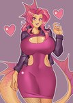 absurd_res alternate_version_at_source anthro big_breasts breasts claws cleavage clothed clothing dragon dress fan_character female fermata_(nauth) fin hair hasbro head_fin heart_symbol hi_res hybrid jacket leather leather_clothing leather_jacket leather_topwear lips lipstick makeup my_little_pony mythological_creature mythological_scalie mythology nauth orange_body orange_scales purple_eyes purple_hair purple_lips purple_lipstick scales scalie siren tail topwear