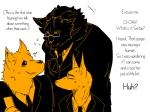 4:3 anthro bodily_fluids canid canine canis clothed clothing comic dialogue domestic_dog english_text felid fur group kemono lion male mammal pantherine rolf saitou_(yakantuzura) sweat text translated wolf yakantuzura zinovy