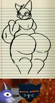 anthro big_breasts big_butt breasts butt canid canine caught_in_the_act clothing digital_media_(artwork) domestic_cat felid feline felis female hair hi_res journal mae_borowski male mammal maned_wolf narrowed_eyes night_in_the_woods nipples nude shocked sketch squint style_emulation thick_thighs wolfbaloo wolfbaloo_(character)