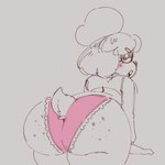 1:1 animal_crossing anthro bent_over big_butt blush butt canid canine canis clothing domestic_dog female freckled_butt freckles huge_butt isabelle_(animal_crossing) line_art looking_back mammal nintendo pandzart panties shirt sketch solo topwear underwear