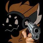 1:1 aiming_at_viewer alpha_channel brown_body brown_fur delet_this flat_colors fur gun handgun headshot_portrait icon m1911 machine male meme pistol portrait protogen ralnyx_the_protogen ranged_weapon reaction_image screen screen_face simple_background solo transparent_background vividje weapon