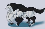 2019 ambiguous_gender big_muscles big_pecs black_body black_countershading countershading duo feral fur generation_3_pokemon grey_body grey_fur huge_muscles huge_pecs hyper hyper_muscles hyper_pecs mightyena muscular nintendo pecs pokemon pokemon_(species) poochyena side_view size_difference sonicgamer white_body white_fur