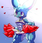 abs anthro blush bodily_fluids breasts cheerleader cottontail female heart_symbol hi_res kurasuto_(cottontail) lagomorph leporid mammal muscular muscular_female muscular_legs nipple_outline pom_poms rabbit solo sweat thick_thighs under_boob