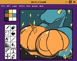 5:4 aliasing anthro areola_outline big_breasts bodypaint breasts digital_media_(artwork) english_text female halloween holidays huge_breasts pumpkin_breasts reptile scalie snake snapps solo text user_interface window_(computing)