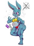 anthro blush bodily_fluids cottontail daydream female flexing hi_res kurasuto_(cottontail) lagomorph leporid male mammal muscular muscular_legs muscular_male nipple_outline overweight rabbit solo sweat thick_thighs