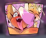 age_difference ahegao anthro bat big_breasts bigdad blonde_hair blue_eyes blurred_background blush bodily_fluids breasts canid canine comic cum duo ear_piercing ear_ring ejaculation eyes_closed female fox fur genital_fluids green_eyes hair heart_eyes heart_symbol inner_ear_fluff long_tongue looking_pleasured male male/female mammal miles_prower miles_prowr_(bigdad) moan mormoopia_rouge_(bigdad) older_female open_mouth orgasm orgasm_face piercing ring_piercing rouge_the_bat sega smile sonic_the_hedgehog_(series) tan_body tan_skin text tongue tongue_out tuft yellow_body yellow_fur younger_male