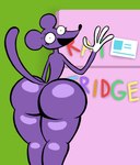 absurd_res anthro appliance big_butt butt cartoon_eyes eyelashes femboy fridge green_background green_wall hi_res huge_butt inside kitchen_appliance long_fingers male mammal mouse murid murine orangedo69 purple_body rat_snacks rodent simon_(rat_snacks) simple_background solo thick_thighs toony white_hands