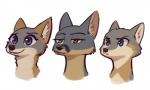 2019 ambiguous_gender anthro ava_(manedwolf) blue_eyes brown_eyes canid canine cheek_tuft facial_tuft fox fuel_(artist) grey_fox group half-closed_eyes head_tuft inner_ear_fluff lineup mammal narrowed_eyes neck_tuft simple_background smile summer_(hydra) swift_fox taylor_(fuel) teal_eyes true_fox tuft urocyon white_background