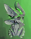 2022 4:5 4_ears aaron_(avali) anthro arukon avali avian chest_tuft digital_media_(artwork) feathered_wings feathers green_background green_body green_eyes green_feathers green_hair green_markings green_monochrome green_theme grey_arms grey_body grey_chest grey_ears grey_feathers grey_head grey_inner_ear grey_inner_ear_fluff grey_sclera grey_wings hair half-length_portrait hi_res inner_ear_fluff looking_at_viewer male male_(lore) male_anthro markings monochrome multi_ear nude nude_anthro nude_male portrait shaded shy simple_background smile solo tuft winged_arms wings