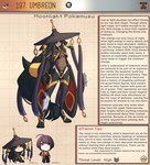 anthro black_body black_fur black_hair clothing eeveelution english_text female fur generation_2_pokemon hair hat headgear headwear hi_res human kinkymation long_hair male mammal nintendo pokemon pokemon_(species) purple_eyes purple_hair red_eyes text umbreon yellow_body yellow_fur