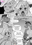 anthro anthrofied applejack_(mlp) big_breasts blush bodily_fluids breasts comic dialogue dragon duo english_text equid equine female friendship_is_magic genitals hasbro hi_res horse male mammal monochrome mouth_shot muscular muscular_male my_little_pony mythological_creature mythological_scalie mythology nude open_mouth penis pia-sama pony scalie speech_bubble spike_(mlp) swallowing sweat text tongue tongue_out