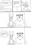 2023 anthro bed bernielover blush canid canine clothing comic dialogue disney duo english_text fan_character fox furniture gideon_grey hi_res lagomorph leporid male mammal monochrome nate_hopps overalls overweight overweight_male rabbit red_fox shirt text topwear true_fox zootopia