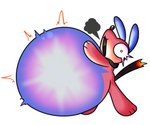 anthro belly big_belly black_mouth blue_body blue_fur blush bomb burp_cloud burping close_to_bursting explosion explosive_play explosives foamytail fur fuse glowing_belly hand_on_belly huge_belly hybrid hyper hyper_belly implied_popping inflation long_ears male navel outie_navel red_body red_fur rumbling_stomach scarf shocked silly silly_face simple_background solo white_background