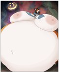 4:5 alice_in_wonderland anari_(akkarri) anthro belly big_belly breasts canid canine cheshire_cat cheshire_cat_(species) digital_media_(artwork) domestic_cat duo felid feline felis female fox hi_res huge_belly hyper hyper_belly inflation mammal morbidly_obese obese overweight overweight_female riddleaugust solo_focus