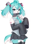 2024 alternate_species anthro bitterk4t black_nose blue_body blue_eyes blue_fur blue_hair bottomwear breasts canid canine canis clothed clothing digital_drawing_(artwork) digital_media_(artwork) domestic_dog electronics female floppy_ears fully_clothed fur hair hatsune_miku hi_res lop_ears mammal microphone mouth_hold simple_background skirt solo vocaloid white_background white_body white_fur