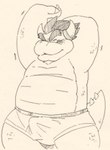 2016 2_horns 4_fingers anthro bowser boxers_(clothing) bulge clothed clothing erection erection_under_clothing eyes_closed fingers garouzuki horn koopa line_art male mario_bros nintendo overweight overweight_anthro overweight_male scalie simple_background solo stretching tenting underwear underwear_only