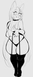 2023 anthro big_butt bottomwear breasts butt chikkibug choker clothed clothing ears_up eyelashes female hair happy humanoid_pointy_ears jewelry league_of_legends legwear lingerie long_hair lulu_(lol) monochrome mostly_nude navel necklace pointy_ears riot_games size_difference sketch slightly_chubby slightly_chubby_female small_breasts solo standing stockings tencent thick_thighs wide_hips yordle