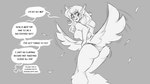 16:9 2023 anthro avian big_butt bird breasts butt clothing english_text female greyscale human_to_anthro mid_transformation monochrome solo species_transformation speech_bubble text transformation underwear watsup widescreen