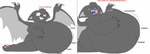 bat belly belly_expansion big_belly black_text bloated blush blush_lines bodily_fluids crying expansion eyes_closed german_accent gigibatchilla groaning hand_on_belly huge_belly hyper hyper_belly mammal motion_lines onomatopoeia open_wings pain pink_blush red_eyes red_text rico_(gigibatchilla) sequence sound_effects sweat swelling tears text unavailable_at_source