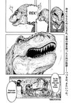 claws clothing comic dinosaur duo female feral hi_res japanese_text kobori_makoto male monochrome prehistoric_species reptile right_to_left scales scalie shirt spinosaurid text theropod topwear tyrannosaurid tyrannosauroid tyrannosaurus tyrannosaurus_rex