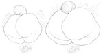 ambiguous_gender anthro big_butt black_and_white butt butt_expansion cake canid canine dessert digital_media_(artwork) emanata expansion fluffy fluffy_tail food hi_res hip_expansion huge_butt hyper hyper_butt mammal markings monochrome motion_lines raccoon_dog sparkles striped_markings striped_tail stripes tail tail_markings tanuki thick_thighs thigh_expansion voidcatart weight_gain wide_hips