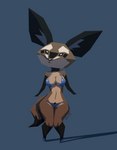 2017 anthro bat-eared_fox big_ears blue_background bra breasts brown_body canid canine cleavage clothed clothing female footwear fox hi_res high_heels mammal multicolored_body navel nibhaaz partially_clothed pubes shoes signature simple_background solo standing tail underwear