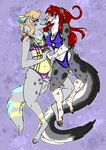 anthro arwen arwenscoots canid canine clothing conditional_dnp cuddling domestic_ferret duo female female/female fox grey_fox hand_holding hi_res kiss_mark lingerie lipstick long_tail makeup mammal mustelid musteline nipples nose_to_nose tail true_musteline urocyon vee_mars weasel