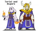 absolutedream anthro asgore_dreemurr beard boss_monster_(undertale) bovid caprine duo english_text facial_hair fangs female fire fur horn long_ears male mammal mature_anthro mature_female mature_male teeth text toriel undertale undertale_(series) white_body white_fur