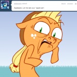 1:1 applejack_(mlp) ask_jappleack blonde_hair clothing disgust earth_pony english_text equid equine female feral friendship_is_magic green_eyes hair hasbro hat headgear headwear horse hotdiggedydemon mammal my_little_pony pony soarin_(mlp) solo teeth text tumblr wonderbolts_(mlp)