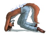 4:3 anthro bottomwear canid canine clothing denim denim_bottomwear denim_clothing erik_rouges_(artist) erik_rouges_(character) fox fur half_naked hi_res jeans lying male mammal muscular nipples pants paws red_fox simple_background solo tail true_fox