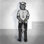 1:1 album_cover anthro canid canine canis chaz_(chazthewolf) chazthewolf cover fur grey_body grey_fur hair looking_away male mammal redraw solo tape tattoo twenty_one_pilots vessel_(album) white_hair wolf