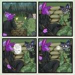 1:1 2024 camo camo_clothing camo_print clothing comic dialogue duo english_text escape_from_tarkov fur grey_body grey_fur gun hi_res horn inner_ear_fluff pattern_clothing prick_ears purple_body ranged_weapon shooting_gun sketch text tuft weapon xpuppykittyzx