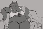 2024 anon anthro belly breasts clothing common_hippopotamus crop_top doctordj duo faceless_character faceless_male female female_on_human furniture hippopotamid human human_on_anthro interspecies male male/female male_on_anthro mammal midriff on_sofa overweight overweight_female shirt sitting sitting_on_sofa sketch smile sofa topwear underwear