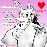 1:1 accessory anthro anus beer_glass beer_mug big_breasts black_and_white blush bodily_fluids body_between_breasts bottomwear bovid bovine breasts cattle cheek_tuft chinese_zodiac clothing cow_hug_day dachimotsu dialogue duo english_text facial_tuft female fur genitals hair hair_accessory heart_symbol hi_res holiday_message holidays hug huge_breasts lactating lagomorph larger_female leporid mammal milk mono_(dachimotsu) monochrome nipples nude pussy rabbit screentone size_difference skirt smaller_female susu_(dachimotsu) text tuft valentine's_day we're_a_party_and_you're_invited! whiskers year_of_the_rabbit