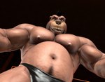 2024 3d_(artwork) anthro bear beard biceps black_clothing black_hair black_underwear braford brown_bear brown_body brown_fur brown_nose clothed clothing digital_media_(artwork) facial_hair fur hair house_of_beef looking_at_viewer looking_down looking_down_at_viewer low-angle_view male mammal meme musclegut muscular muscular_anthro muscular_male navel nipples on_stage open_mouth pec_pov_meme pecs sarge_(braford) smile solo underwear underwear_only ursine worm's-eye_view