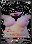 3d_(artwork) abstract_background anthro areola big_breasts bovid bovine breasts card censored_face digital_media_(artwork) english_text female fur generation_2_pokemon looking_at_viewer mammal miira_(yttreia) miltank nintendo nipples nude pinup pokemon pokemon_(species) pokemon_card pokemon_tcg pose simple_background smile smokedsoul35 solo standing teats text thick_thighs trading_card trading_card_game udders wide_hips