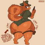 1:1 absurd_res anthro barefoot big_butt bottomwear buckteeth butt catboyz clothed clothing digital_media_(artwork) english_text eyewear feet femboy freckled_butt freckles fur german_democratic_republic gun hair handgun hat headgear headwear hi_res holding_gun holding_object holding_ranged_weapon holding_weapon hotpants komissar_karl looking_back male mammal military military_cap military_clothing military_uniform open_mouth ranged_weapon rodent sciurid shorts simple_background solo tail teeth text thick_thighs toes tree_squirrel uniform weapon wide_hips