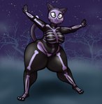 2020 3_toes anthro big_breasts breasts colored digital_media_(artwork) domestic_cat feet felid feline felis female green_eyes halloween hi_res holidays mammal shaded shannonrat skeleton_costume solo spooky_month tail thick_thighs toes