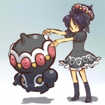 1:1 alternate_species alternative_fashion claydol clothing cosplay cosplay_lolita dress duo female generation_3_pokemon goth gothic_lolita hair hat headgear headwear hitec human humanized j-fashion lolita_(fashion) mammal nintendo not_furry pokemon pokemon_(species) pokemon_trainer purple_hair