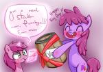 2015 berry_pinch_(mlp) berry_punch_(mlp) blue_eyes blush card confusion cutie_mark daughter_(lore) dialogue drunk duo earth_pony english_text equid equine female feral frankier77 friendship_is_magic hair hasbro horn horse keg mammal mother_(lore) mother_and_child_(lore) mother_and_daughter_(lore) my_little_pony mythological_creature mythological_equine mythology parent_(lore) parent_and_child_(lore) parent_and_daughter_(lore) pink_hair pony ribbons simple_background substance_intoxication text unicorn