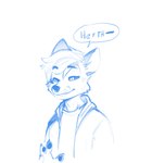 ambiguous_gender anthro bastionshadowpaw canid canine claws clothed clothing dialogue english_text eyebrow_through_hair eyebrows fox hair hi_res jacket looking_at_viewer mammal monochrome shirt sketch smile solo talking_to_viewer text topwear translucent translucent_hair