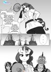 anthro comic dialogue dragon ellipsis english_text equid equine female friendship_is_magic hasbro hi_res horn male mammal megaphone monochrome my_little_pony mythological_creature mythological_equine mythological_scalie mythology pia-sama rainbow_dash_(mlp) rarity_(mlp) scalie ship spike_(mlp) text unicorn vehicle watercraft