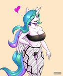 2024 5:6 anthro big_breasts biped breasts cleavage clothed clothing digital_media_(artwork) equid equine eyelashes female fishnet_clothing fishnet_legwear friendship_is_magic hair hair_over_eye hand_on_hip hasbro hi_res horn legwear looking_at_viewer mammal multicolored_hair my_little_pony mythological_creature mythological_equine mythology navel one_eye_closed open_mouth panties princess_celestia_(mlp) pupils smile solo thick_thighs underwear white_body winged_unicorn wings wink zachc